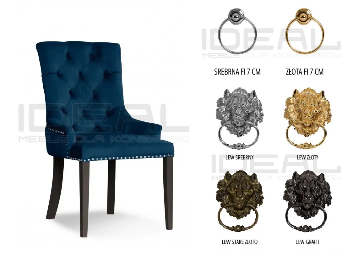 Pikowane krzesło glamour z kołatką i pinezkami